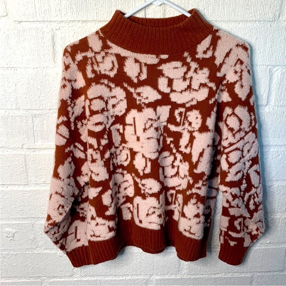 Garnet Hill Recycled Cashmere Jacquard Mock Neck Pullover sz XS - Picture 3 of 7